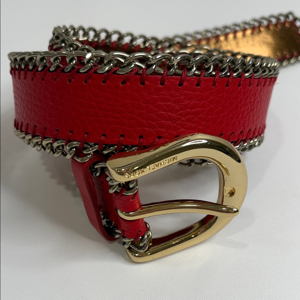 Michael Kors Red Leather Belt with Gold Buckle